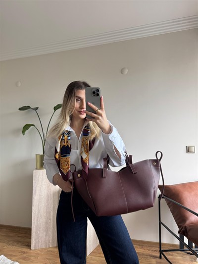 Bordo Polene Geniş Omuz Çantası