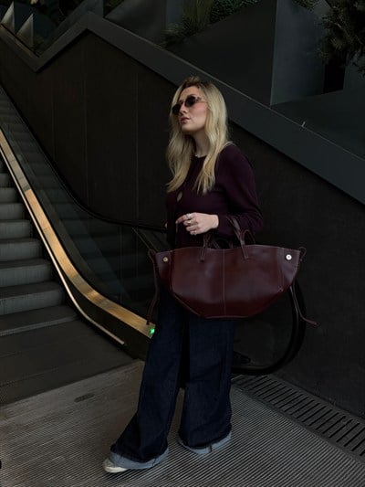 Bordo Polene Geniş Omuz Çantası