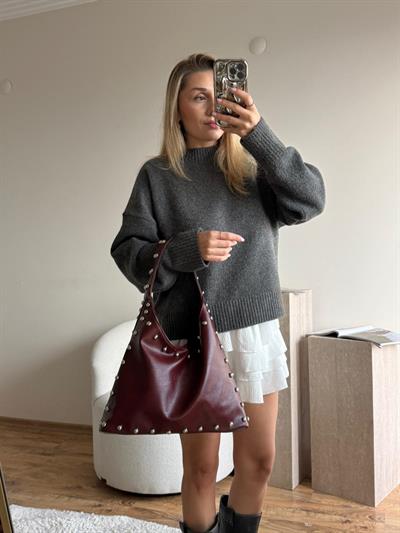 Bordo Trocklu Deri Çanta