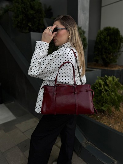 Bordo Zincirli Mathilda Geniş Omuz Çanta