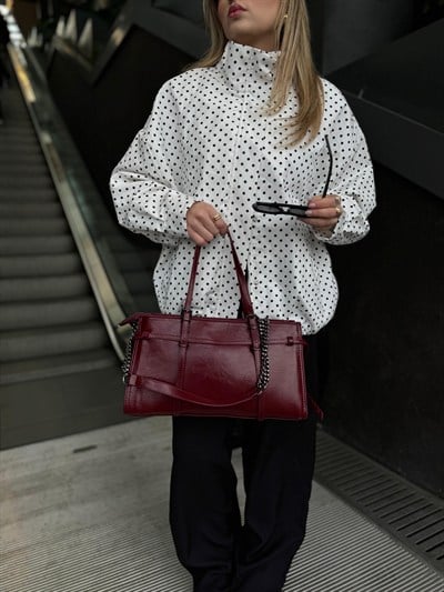 Bordo Zincirli Mathilda Geniş Omuz Çanta