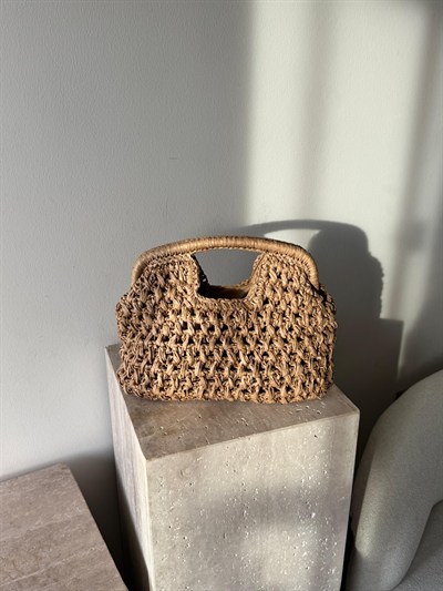 Camel Hasır Mng Clutch Çanta