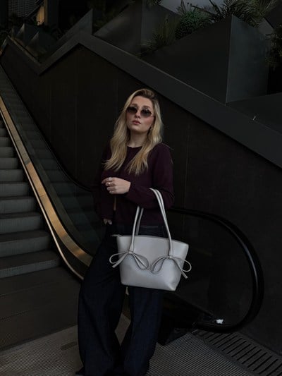 Gri Kurdele Detaylı Dina Omuz Çantası