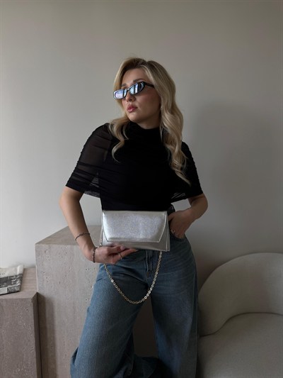 Gümüş Clutch Zincirli Nicole Çanta