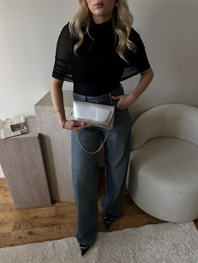 Gümüş Clutch Zincirli Nicole Çanta