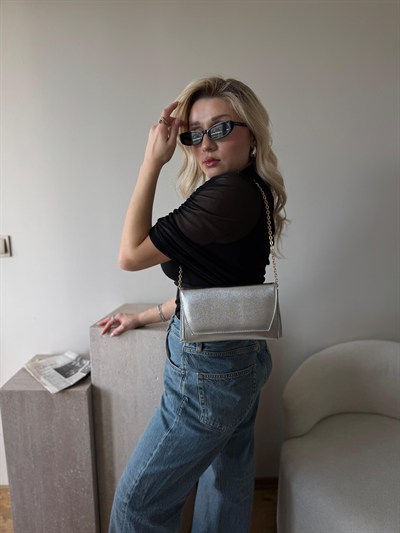 Gümüş Clutch Zincirli Nicole Çanta