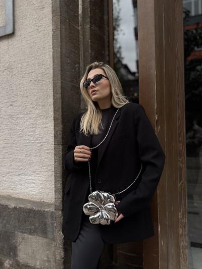 Gümüş Flower Sert Plaka Çanta