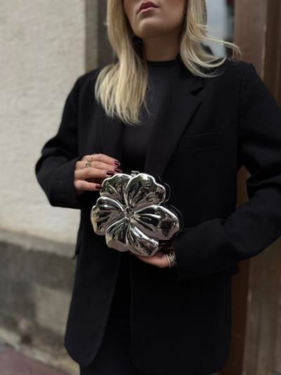 Gümüş Flower Sert Plaka Çanta