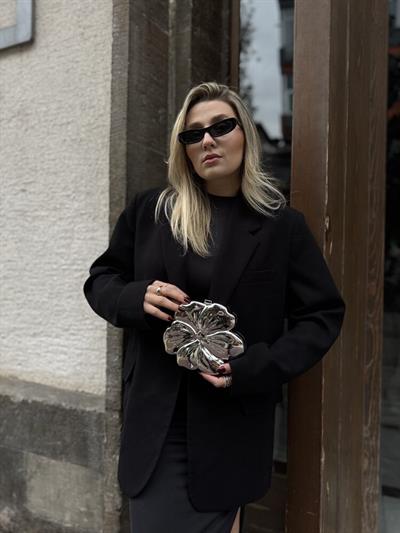 Gümüş Flower Sert Plaka Çanta