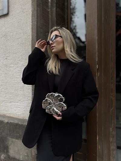 Gümüş Flower Sert Plaka Çanta