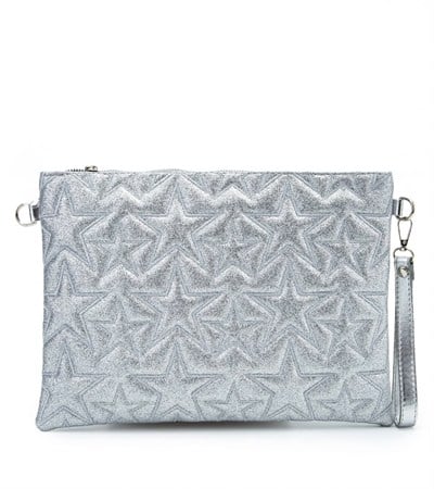 Gümüş Simli Clutch Çanta