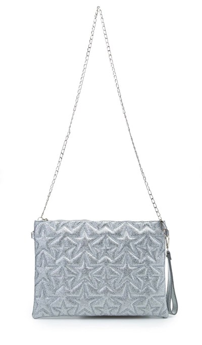 Gümüş Simli Clutch Çanta