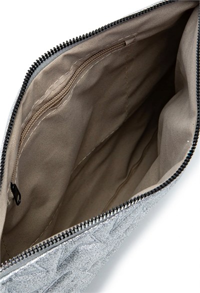 Gümüş Simli Clutch Çanta