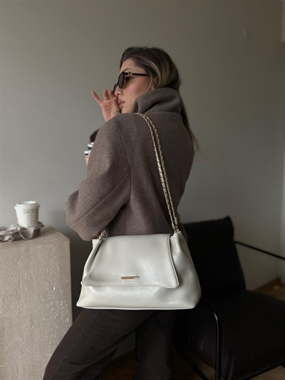 Krem Clutch Zincir Askılı Mila Çanta