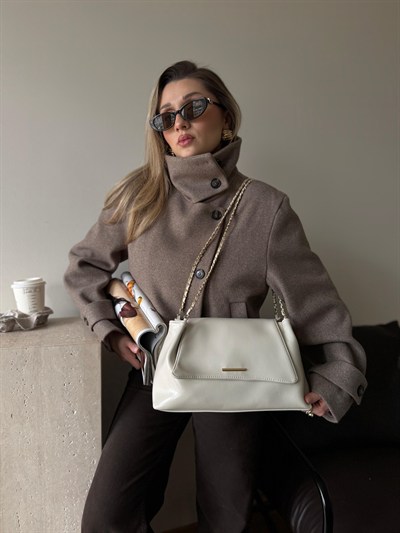 Krem Clutch Zincir Askılı Mila Çanta