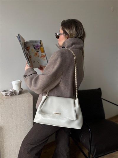 Krem Clutch Zincir Askılı Mila Çanta