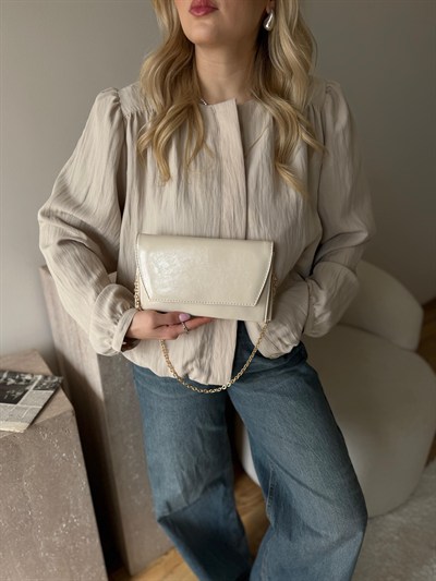 Krem Clutch Zincirli Nicole Çanta