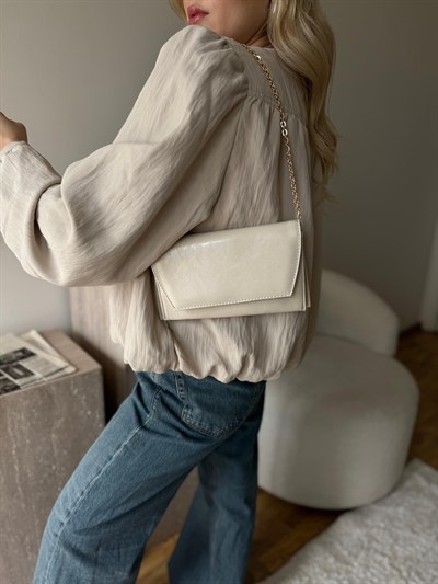 Krem Clutch Zincirli Nicole Çanta