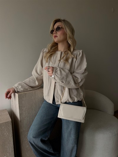 Krem Clutch Zincirli Nicole Çanta