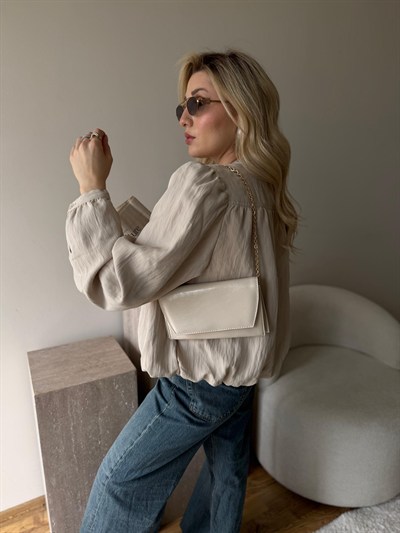 Krem Clutch Zincirli Nicole Çanta