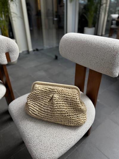 Krem Hasır Clutch Çanta