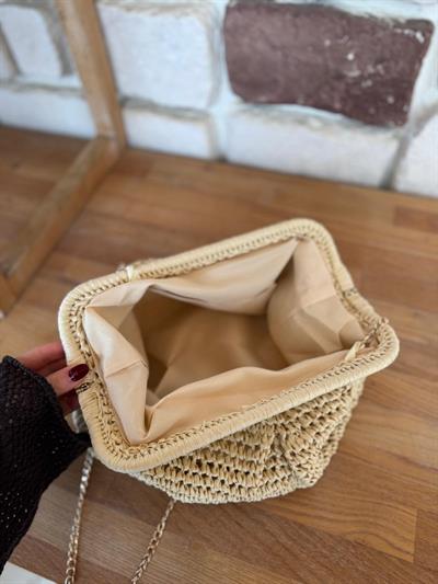 Krem Hasır Clutch Çanta