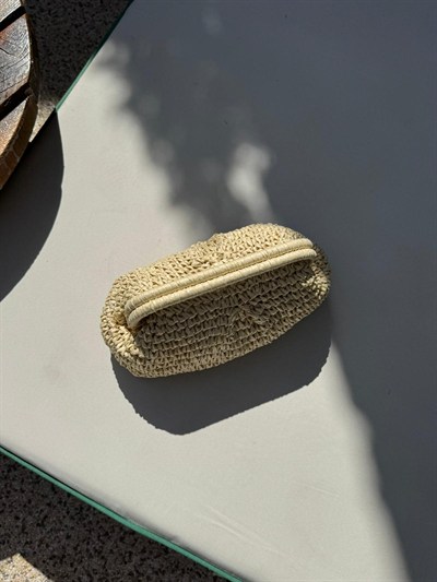Krem Hasır Clutch Çanta