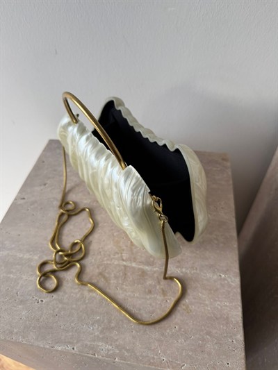 Krem Sedef Pearl Plaka Çanta