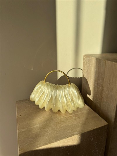 Krem Sedef Pearl Plaka Çanta