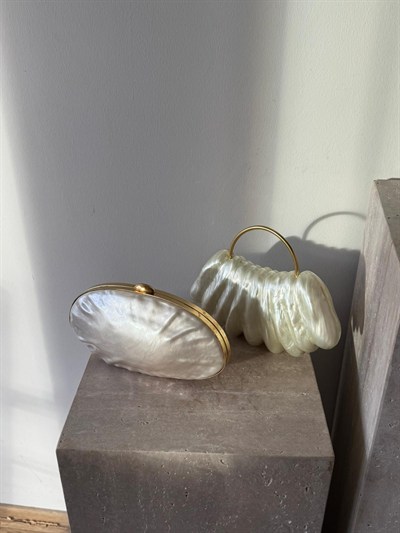 Krem Sedef Pearl Plaka Çanta