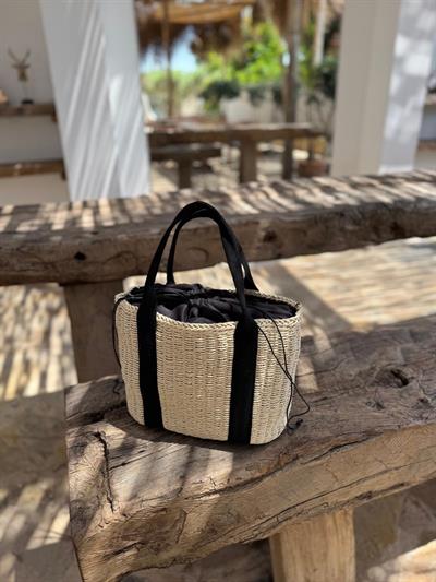 Krem Siyah Hasır Çanta