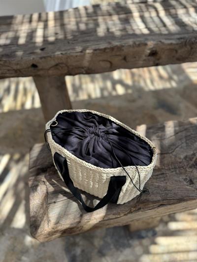 Krem Siyah Hasır Çanta