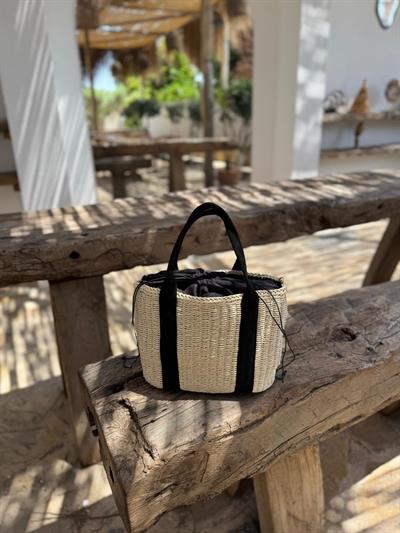 Krem Siyah Hasır Çanta