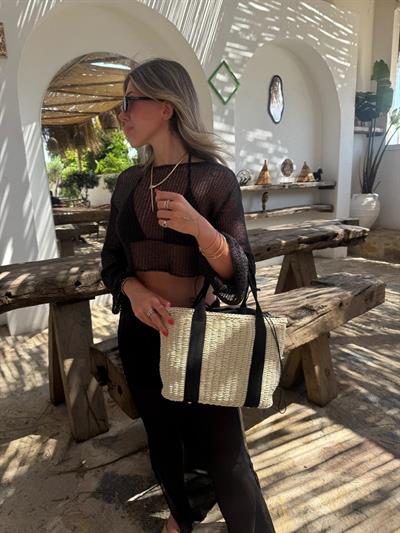 Krem Siyah Hasır Çanta