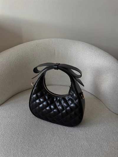 Siyah Fiyonk Detaylı Çapraz Askılı Çanta