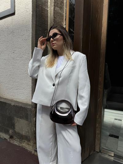 Siyah Glam Sert Plaka Çanta