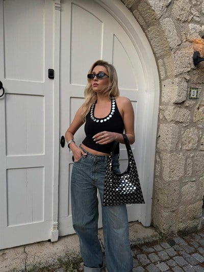 Siyah Gümüş Trok Detaylı Grace Çanta