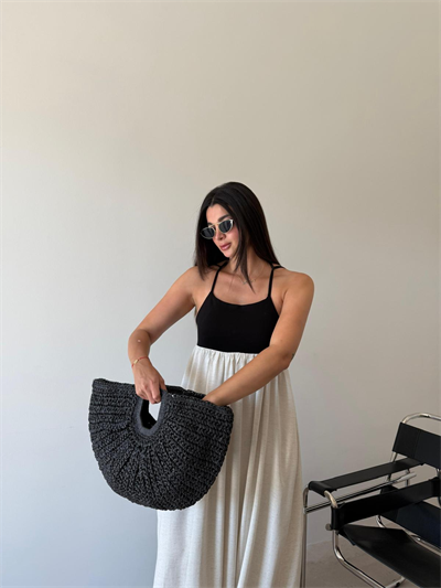 Siyah Hasır Oval Çanta