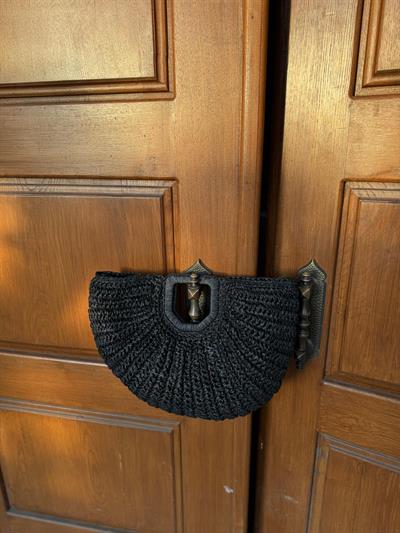 Siyah Hasır Oval Çanta