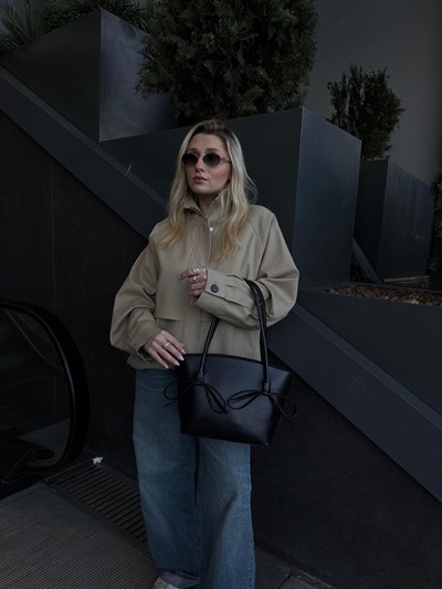 Siyah Kurdele Detaylı Dina Omuz Çantası