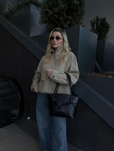 Siyah Kurdele Detaylı Dina Omuz Çantası