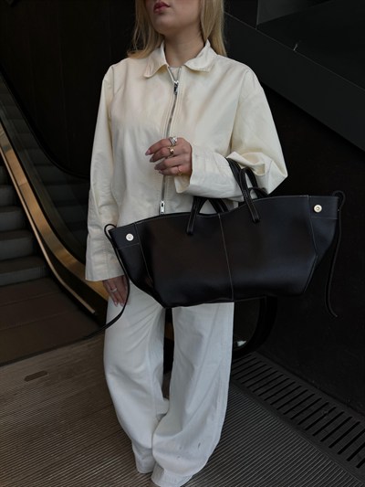 Siyah Polene Geniş Omuz Çantası