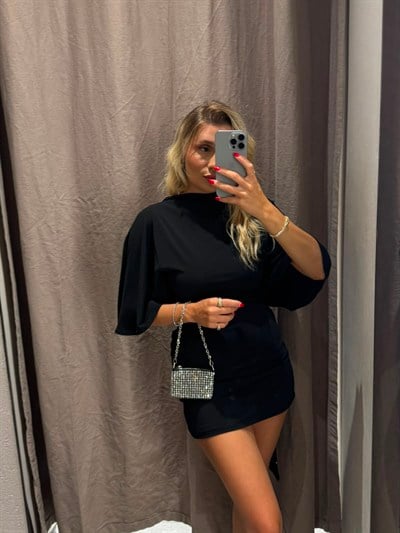 Siyah Taşlı Mini Çapraz Askılı Tia Çanta