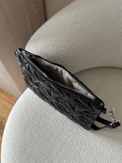 Siyah Yıldız Dikişli Clutch Star Çanta