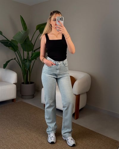 AÇIK MAVİ STRAIHGT TAŞLI JEAN