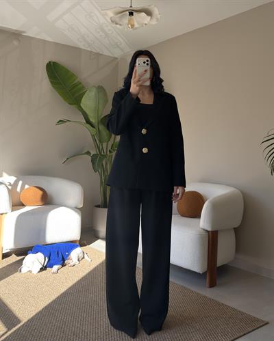 SİYAH ÇİFT GOLD DÜĞMELİ BLAZER TAKIM