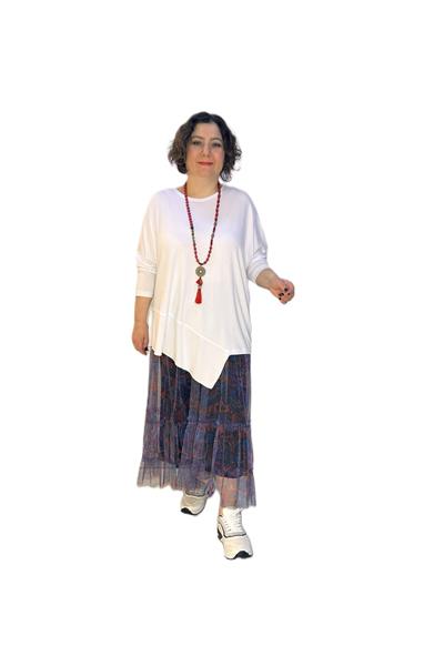Asimetrik Kesim Likralı Viskon Bluz