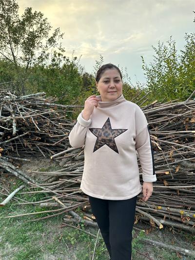 Leopar Yıldız Detaylı Şardonlu Sweatshirt