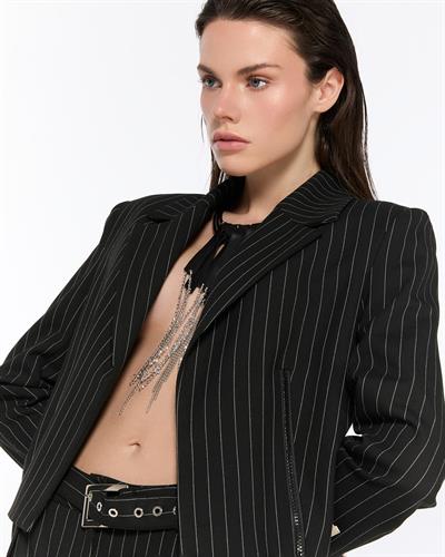 Tasarım Çizgili Kısa Blazer Ceket