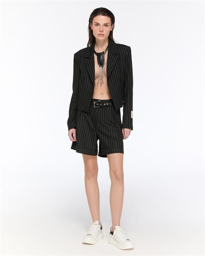 Tasarım Çizgili Kısa Blazer Ceket